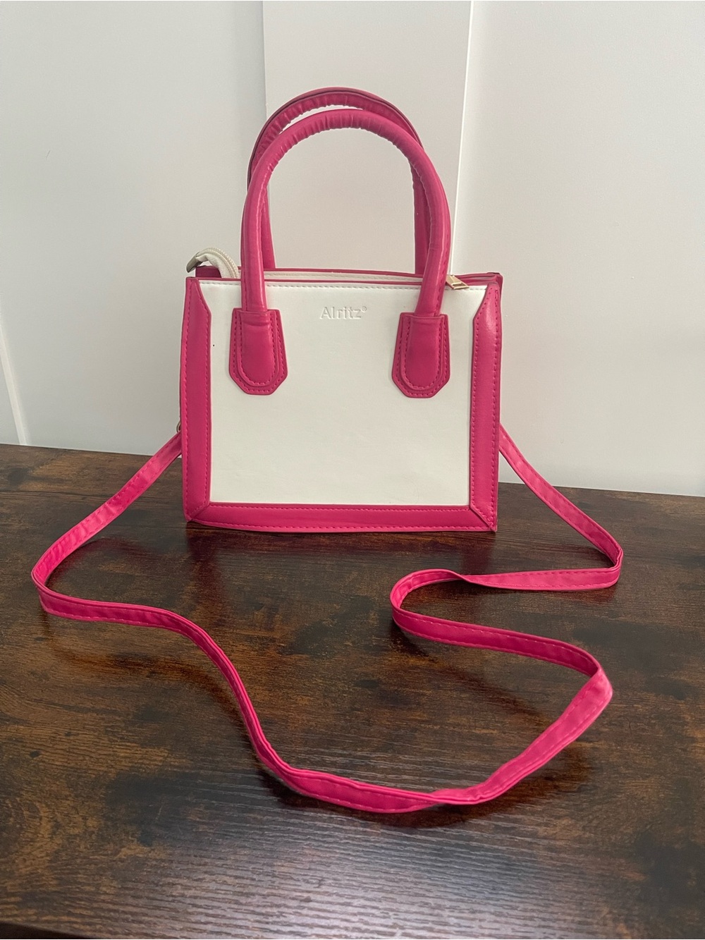 White and Hot Pink Crossbody Satchel